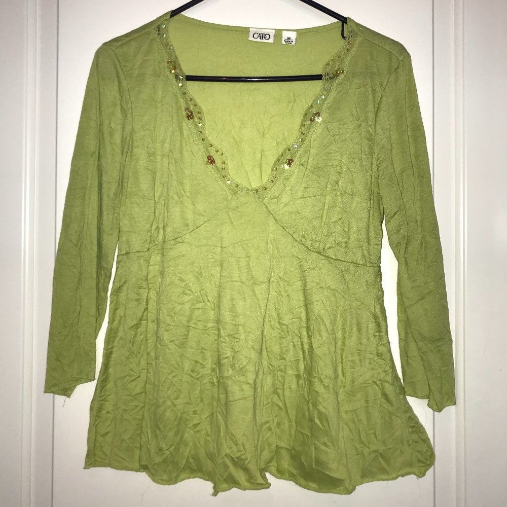 Women’s M Lime green bling crinkle dress shirt